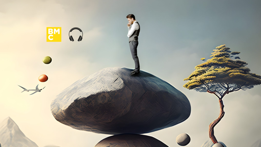 man pondering in thought on round rock. image for growth strategy blog.