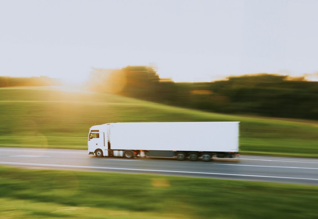 Logistics truck moving at speed